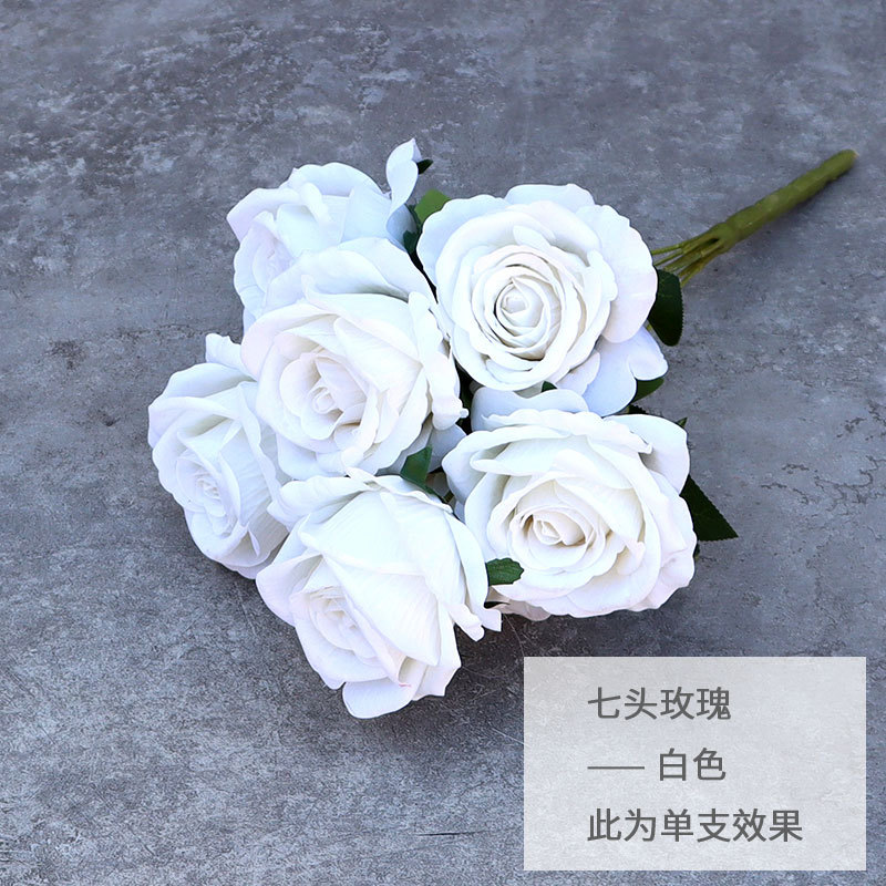 Wholesale Flannel Seven-Head Rose Wedding Handle Bunch of Roses Bridal Bouquet Wedding Hall Ceiling Hotel Decoration Artificial Flower