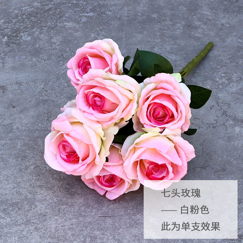 Wholesale Flannel Seven-Head Rose Wedding Handle Bunch of Roses Bridal Bouquet Wedding Hall Ceiling Hotel Decoration Artificial Flower
