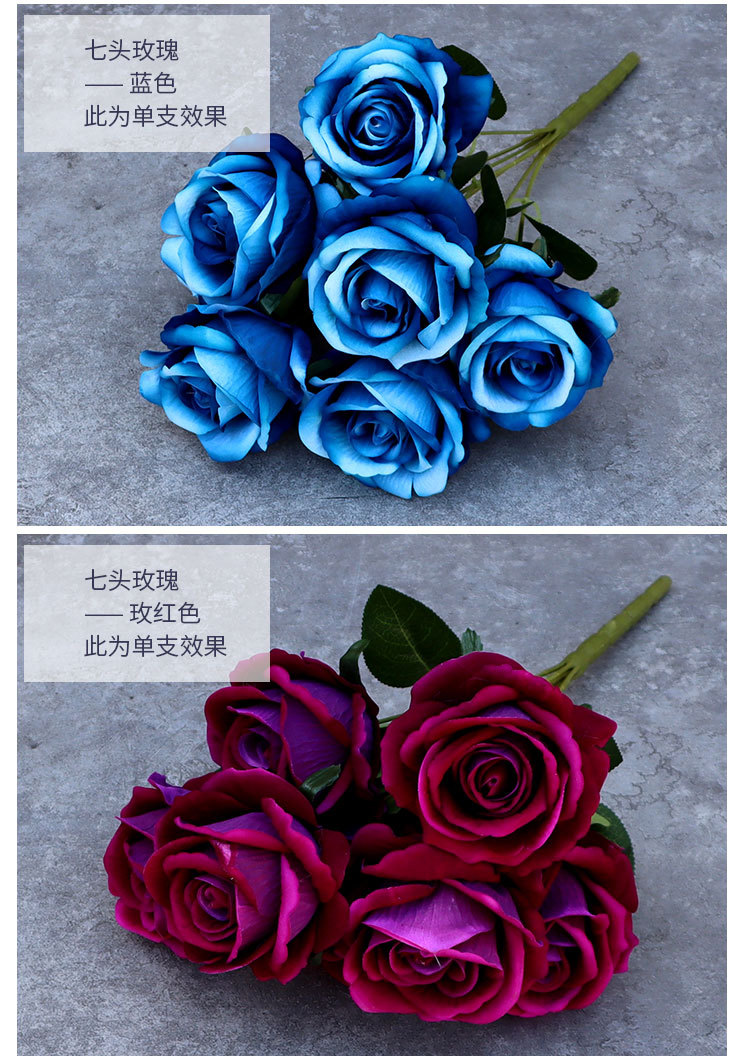 Wholesale Flannel Seven-Head Rose Wedding Handle Bunch of Roses Bridal Bouquet Wedding Hall Ceiling Hotel Decoration Artificial Flower