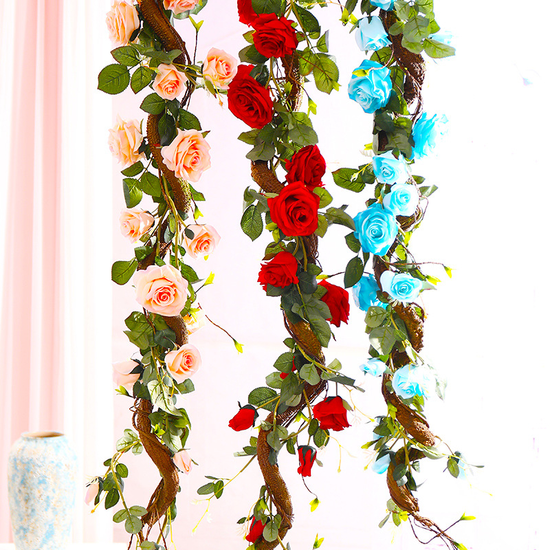 Fake Flower Silk Flower Air Conditioning Ceiling Floral Decoration Rose Rattan Pink Background Wall Landscape Vine HANAFUJI Wall-Mounted Flower