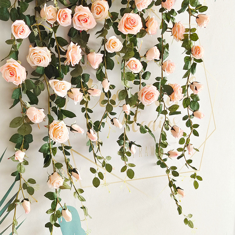 Fake Flower Silk Flower Air Conditioning Ceiling Floral Decoration Rose Rattan Pink Background Wall Landscape Vine HANAFUJI Wall-Mounted Flower