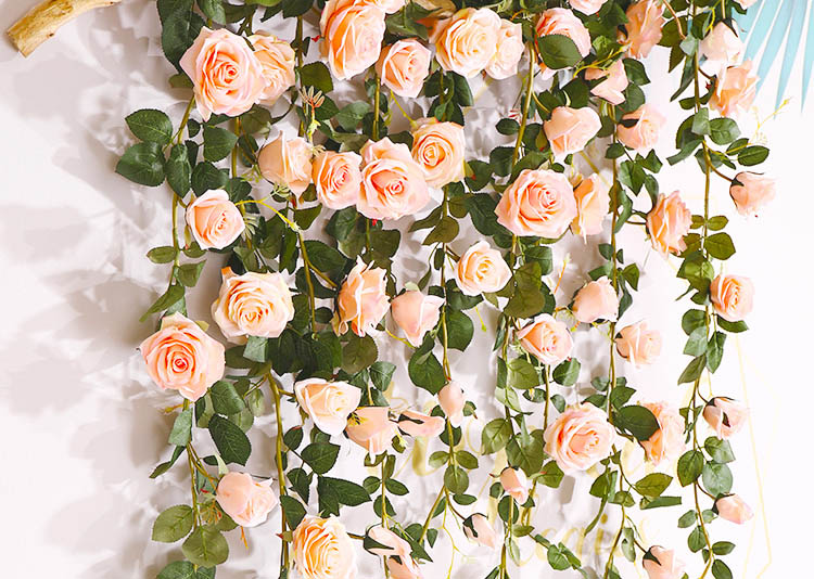 Fake Flower Silk Flower Air Conditioning Ceiling Floral Decoration Rose Rattan Pink Background Wall Landscape Vine HANAFUJI Wall-Mounted Flower