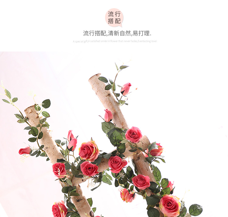 Fake Flower Silk Flower Air Conditioning Ceiling Floral Decoration Rose Rattan Pink Background Wall Landscape Vine HANAFUJI Wall-Mounted Flower