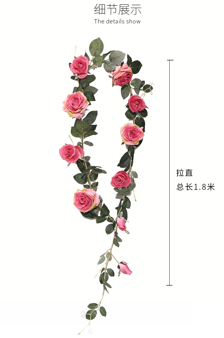 Fake Flower Silk Flower Air Conditioning Ceiling Floral Decoration Rose Rattan Pink Background Wall Landscape Vine HANAFUJI Wall-Mounted Flower