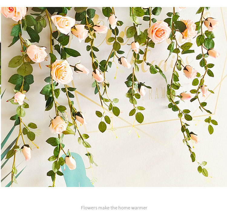 Fake Flower Silk Flower Air Conditioning Ceiling Floral Decoration Rose Rattan Pink Background Wall Landscape Vine HANAFUJI Wall-Mounted Flower