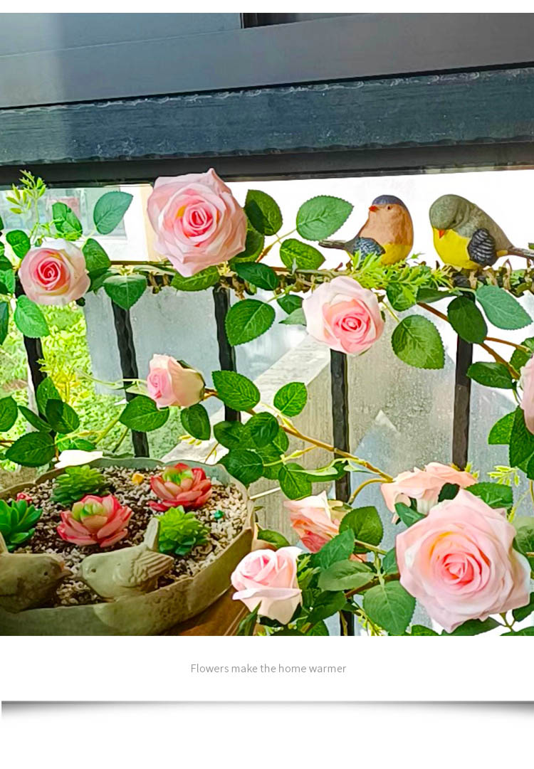 Fake Flower Silk Flower Air Conditioning Ceiling Floral Decoration Rose Rattan Pink Background Wall Landscape Vine HANAFUJI Wall-Mounted Flower
