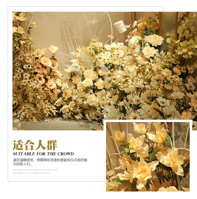 Champagne Wedding Simulation Flower Wedding Ceiling Arch Wedding Celebration Flower Wall Ornamental Flower Road Lead Flower Row Stage Fake Flower