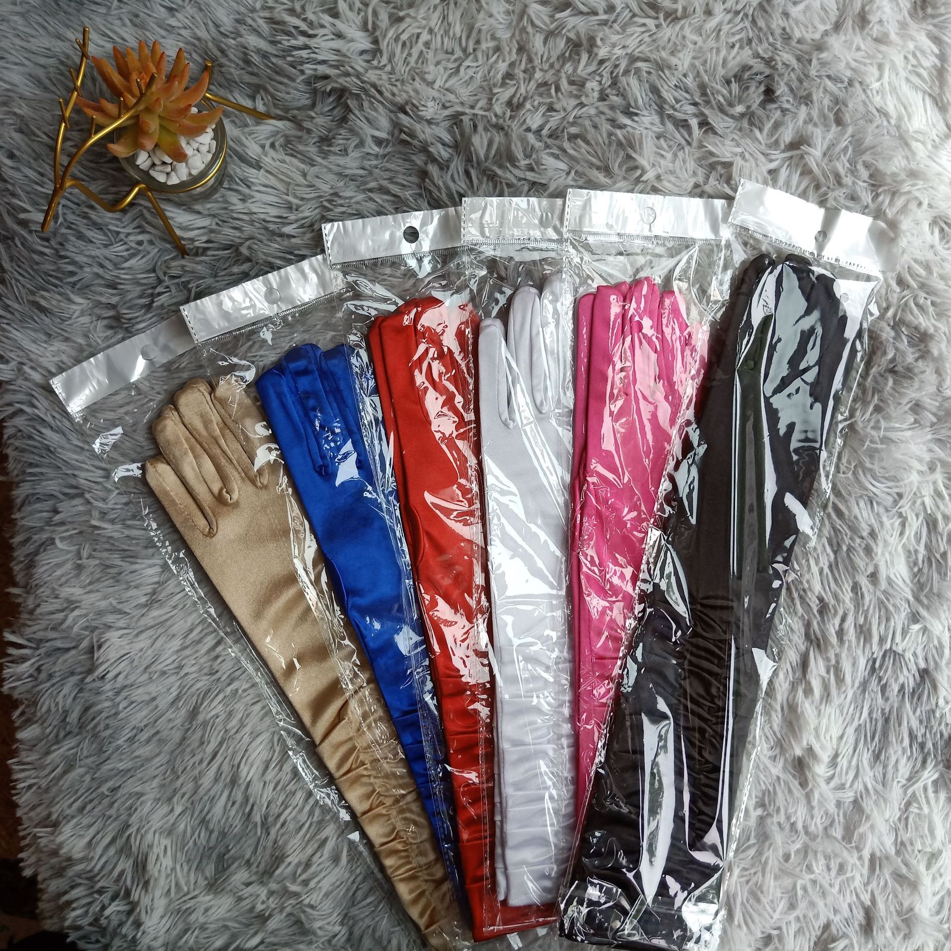 Factory Direct Sales Five-Finger Satin Pleated Satin Gloves Wedding Etiquette Stage Gloves for Performance Sun Protection Gloves