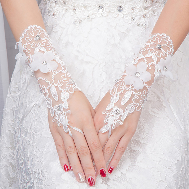 Korean Style Wedding Dress Fingerless Gloves Wedding Lace Gloves Wedding Accessories Wedding Photography Fingerless Gloves Direct Sales