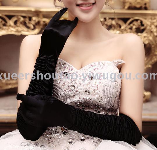 Wedding Dress Satin Gloves Long Bridal Elastic Stage Gloves for Performance