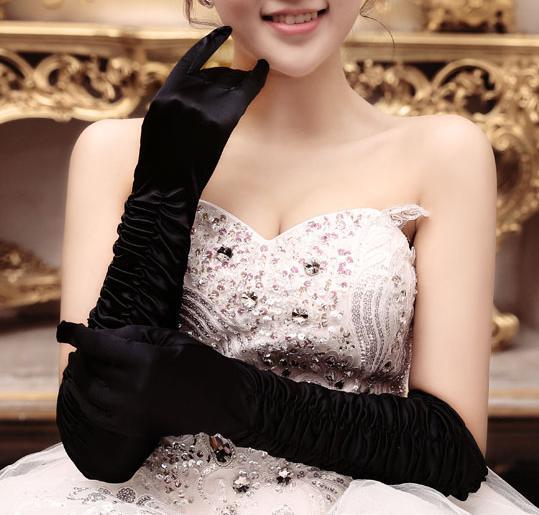 Wedding Dress Satin Gloves Long Bridal Elastic Stage Gloves for Performance