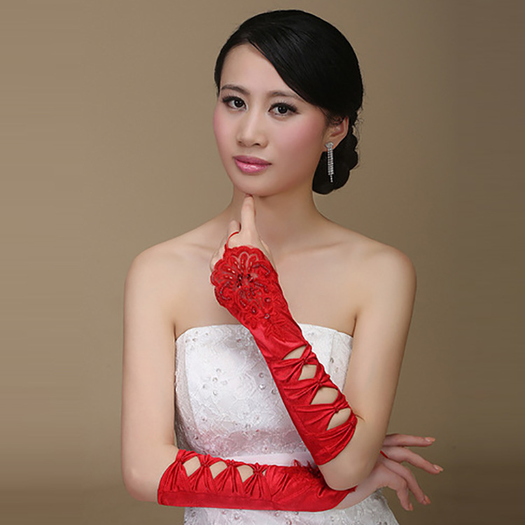 2021 Red New Style Long Gloves Bridal Wedding Lace Gloves Full Finger Gloves Wedding Dress Accessories Wholesale