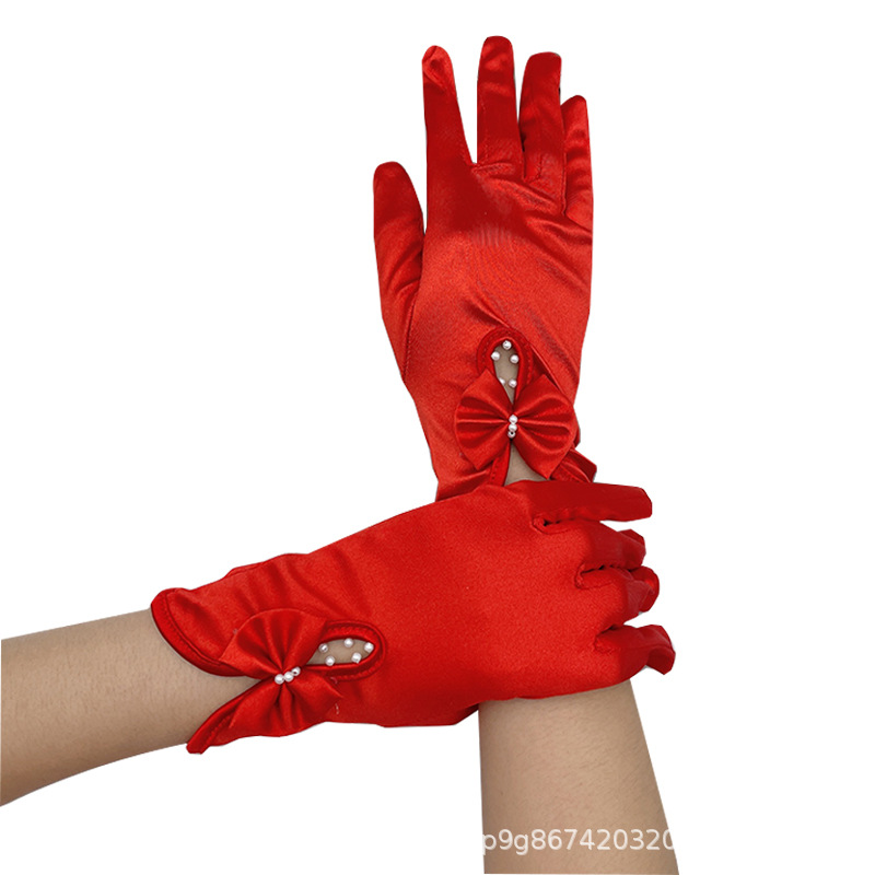 Stretch Satin Elegant Wedding Dress Evening Dress for Toasting Gloves Korean Style Short Lace Butterfly Wedding Xiuhe Wine Red Black