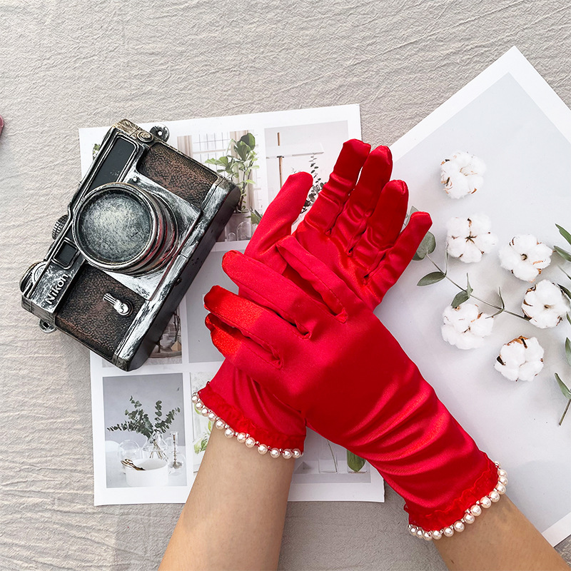 Factory Supply Wedding Decoration Real Estate Sales Etiquette Hotel Reception Jewelry Exhibition Elastic Satin Clothing Gloves