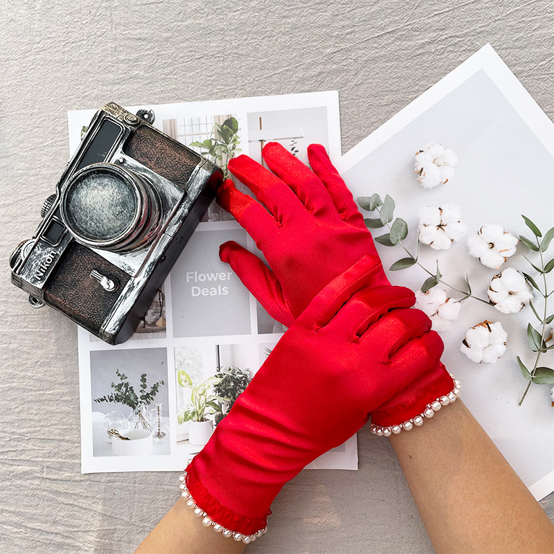Factory Supply Wedding Decoration Real Estate Sales Etiquette Hotel Reception Jewelry Exhibition Elastic Satin Clothing Gloves