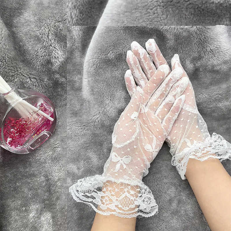 Factory Direct Supply Short Wedding Dress Lace Bow Lace Summer Sun Protection Cycling Clothing Performance Decorative Gloves
