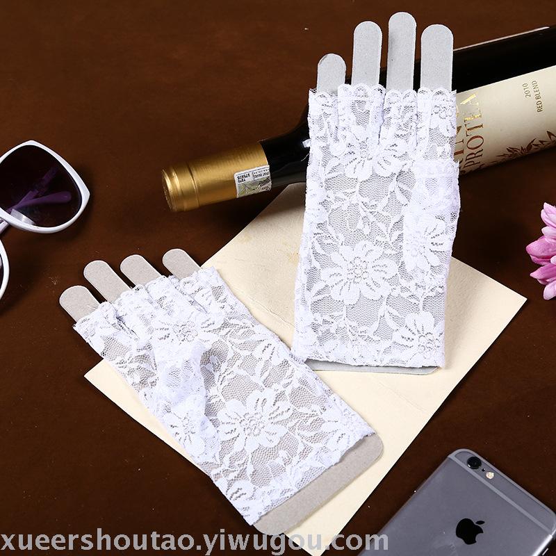 Summer Open Finger Lace Wedding Half Finger Sun Protection Short Gloves Clothing Accessories