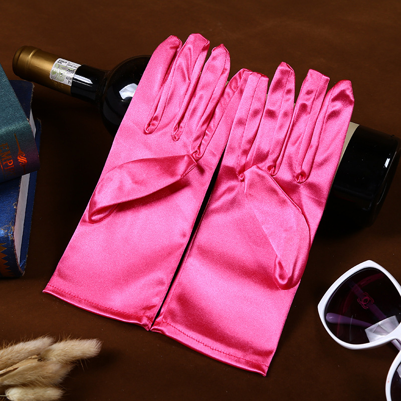 Factory Direct Supply Adult Short Clothing Accessories Gloves Elastic Bright Satin Fabric Wedding Etiquette Jewelry Gloves