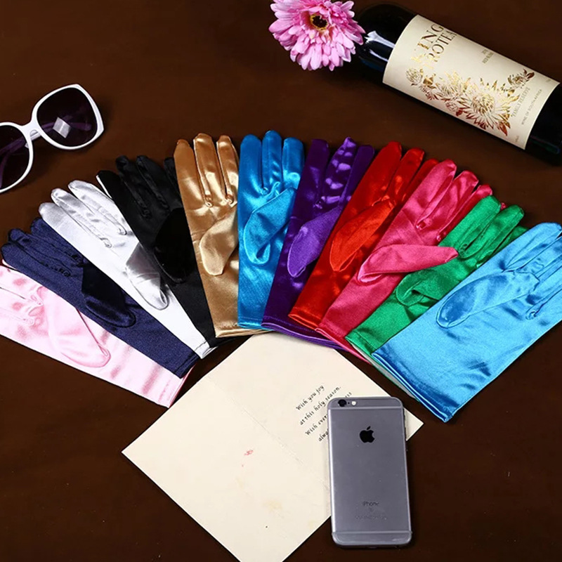 Factory Direct Supply Adult Short Clothing Accessories Gloves Elastic Bright Satin Fabric Wedding Etiquette Jewelry Gloves
