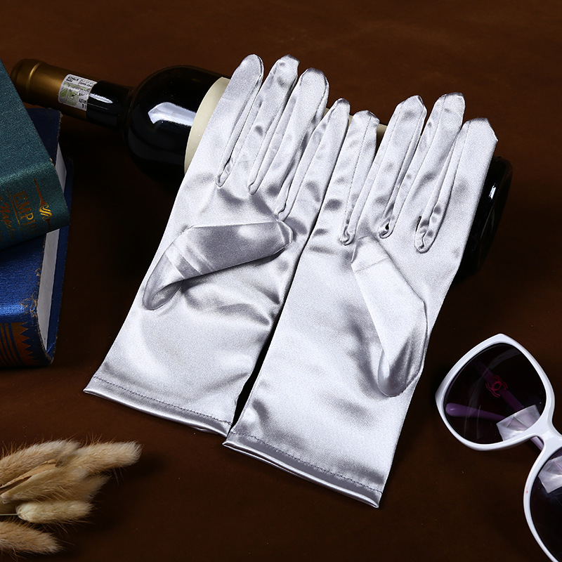 Factory Direct Supply Adult Short Clothing Accessories Gloves Elastic Bright Satin Fabric Wedding Etiquette Jewelry Gloves Factory Direct Supply Adult Short Clothing Accessories Gloves Elastic Bright Satin Fabric Wedding Etiquette Jewelry Gloves
