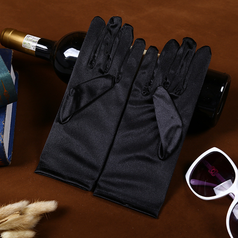 Factory Direct Supply Adult Short Clothing Accessories Gloves Elastic Bright Satin Fabric Wedding Etiquette Jewelry Gloves Factory Direct Supply Adult Short Clothing Accessories Gloves Elastic Bright Satin Fabric Wedding Etiquette Jewelry Gloves