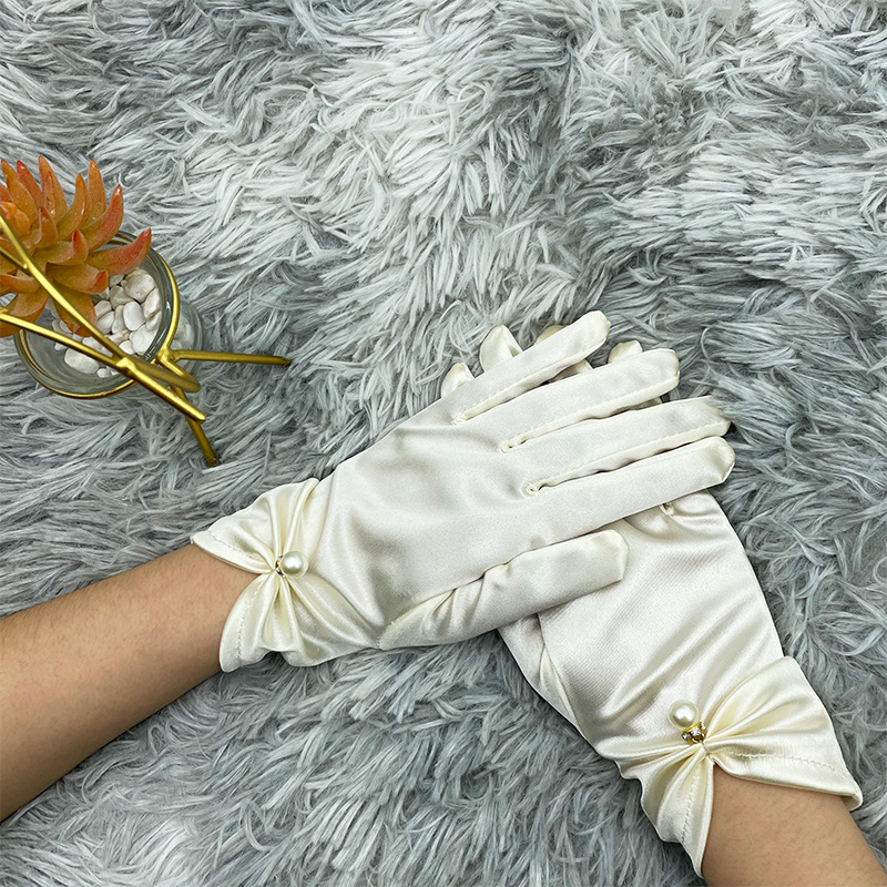 Factory Direct Supply Simple Satin Beaded Elastic Satin Gloves Clothing Veil Wedding Formal Dress Accessories Gloves