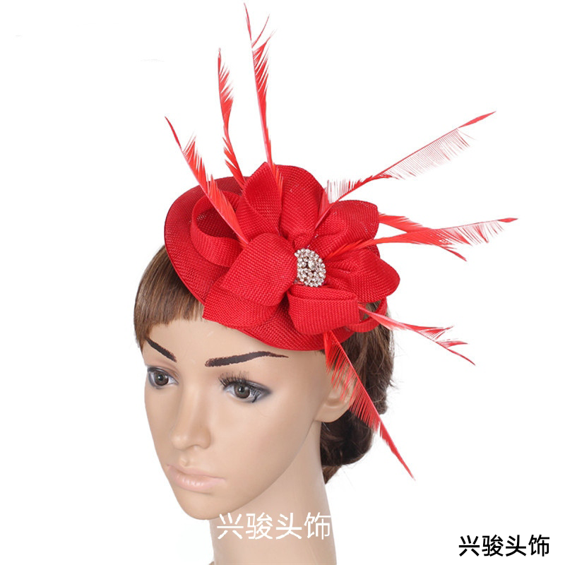 Red High-End British Afternoon Tea Hat Dinner Girl&#039;s Cap Bridal Wedding Headdress Black Studio Photography Hair Accessories