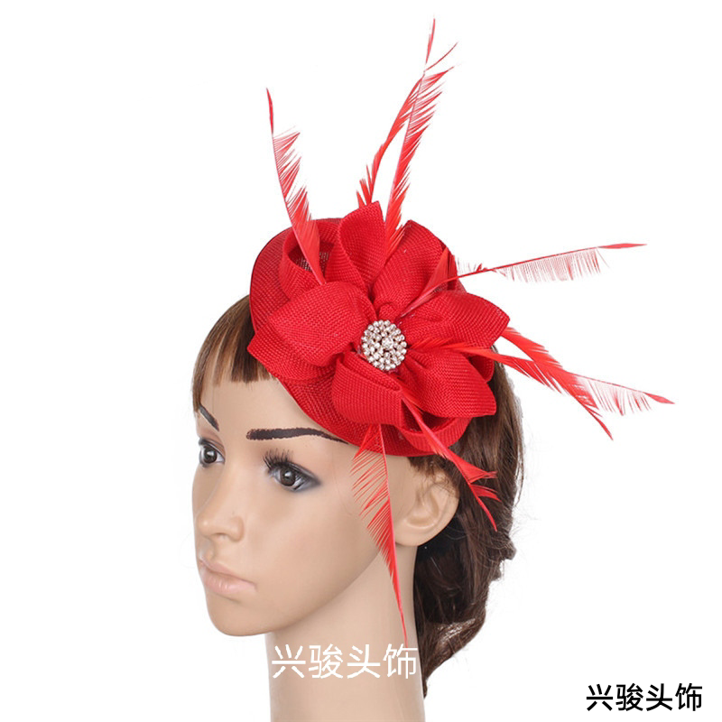 Red High-End British Afternoon Tea Hat Dinner Girl&#039;s Cap Bridal Wedding Headdress Black Studio Photography Hair Accessories