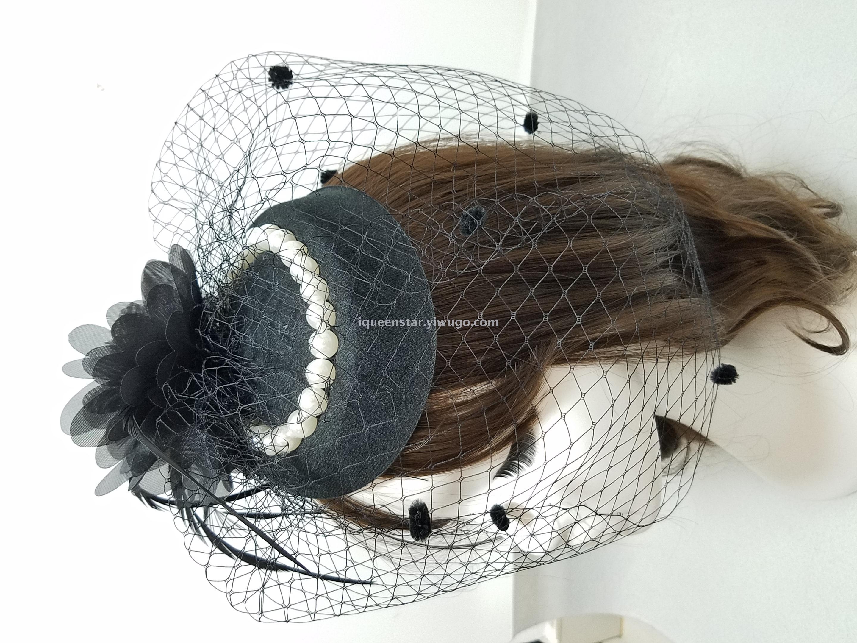 pearl beads Ins Amazon Fasinator Horceracing hat Fashion Feather Net veil hat Hity Iqueenstar derbyhats wedding party 