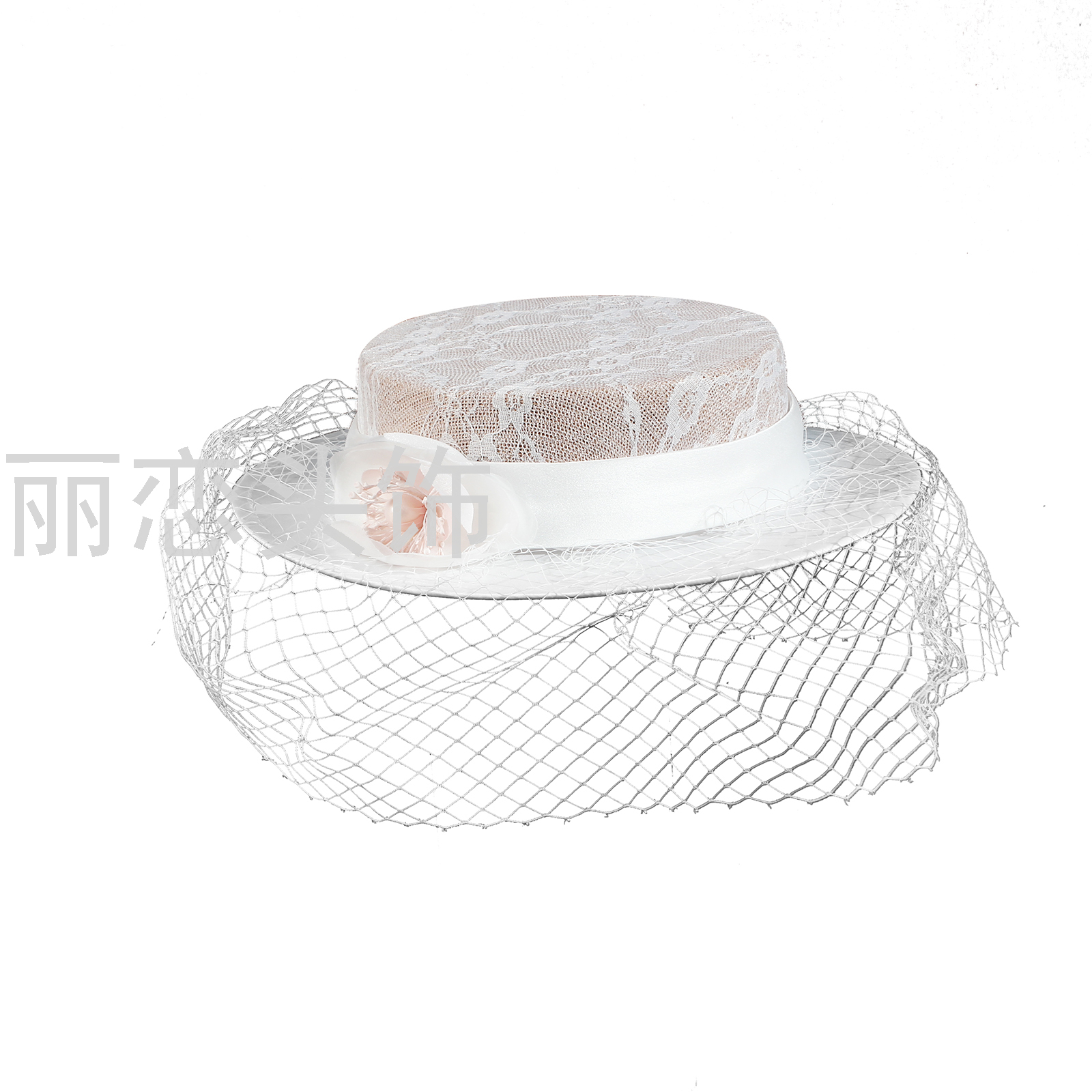 Mesh Rose Lace Romantic High Wedding Church Horse Racing Festival Tea Party Pink Color Hat