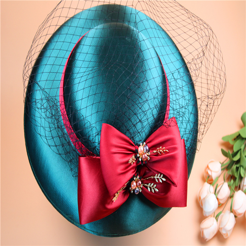 European-Style Palace Elegant High-End Dark Green Photography Hat Photography Wedding Dress Retro Dance Stage Top Hat Bridal Jewelry