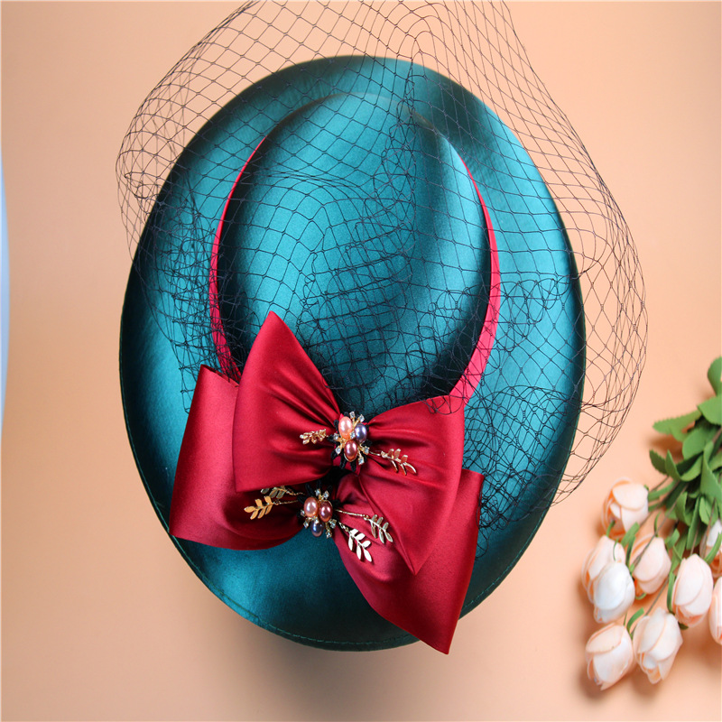 European-Style Palace Elegant High-End Dark Green Photography Hat Photography Wedding Dress Retro Dance Stage Top Hat Bridal Jewelry European-Style Palace Elegant High-End Dark Green Photography Hat Photography Wedding Dress Retro Dance Stage Top Hat Bridal Jewelry