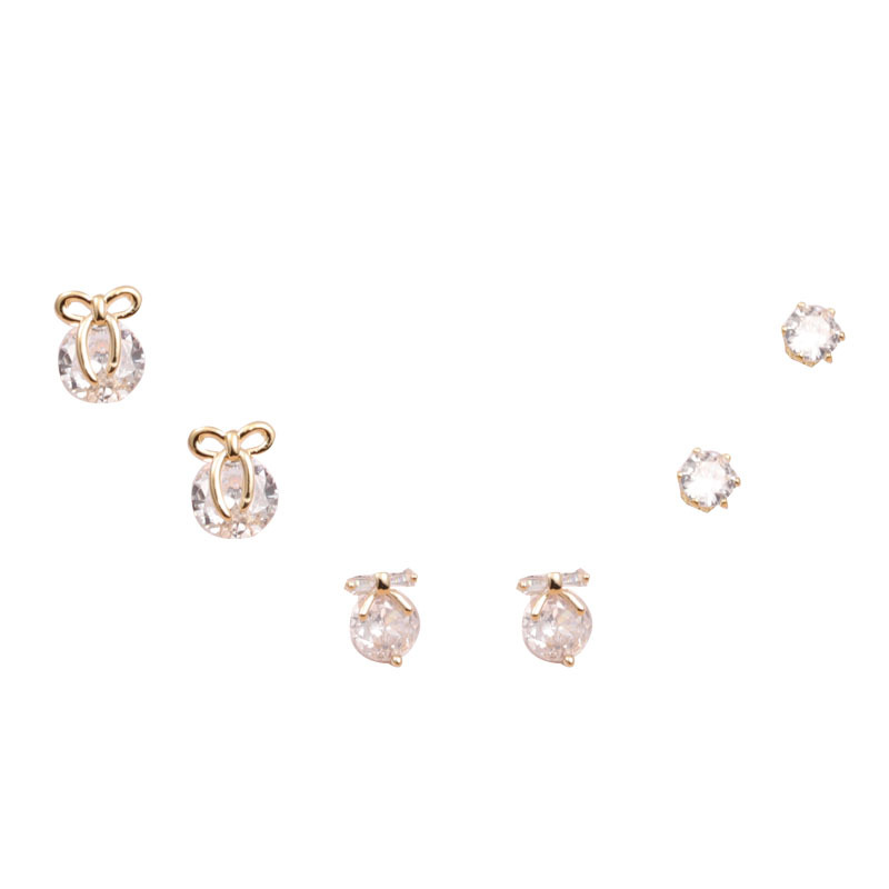 New 925 Silver Needle Swan Micro-Inlaid All-Match Female Stud Earrings Korean Style Elegant Personality Three Pairs Combination Trendy Earrings