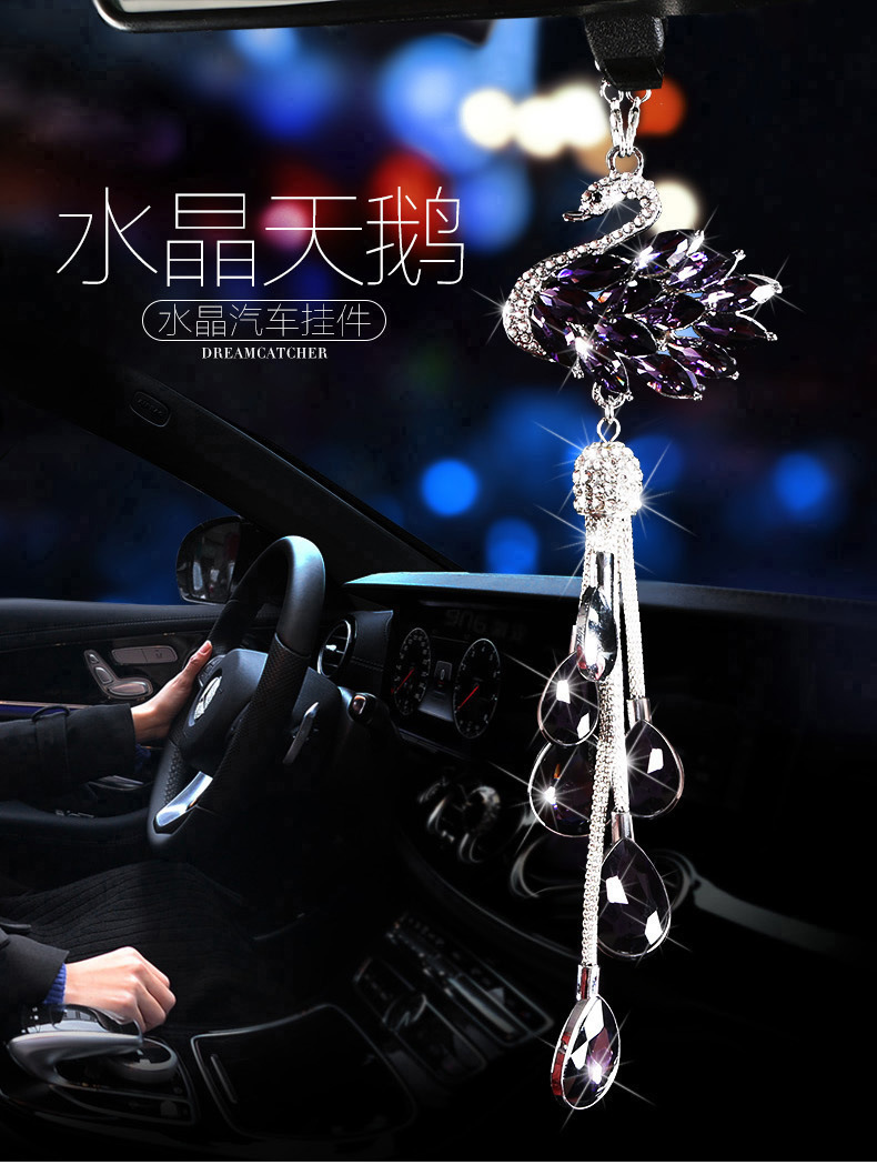 Car Accessories Crystal Cute Cartoon Swan for Car Interior Rearview Mirror Purple Pendant Car Accessories Tassel Female