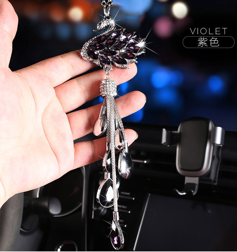Car Accessories Crystal Cute Cartoon Swan for Car Interior Rearview Mirror Purple Pendant Car Accessories Tassel Female