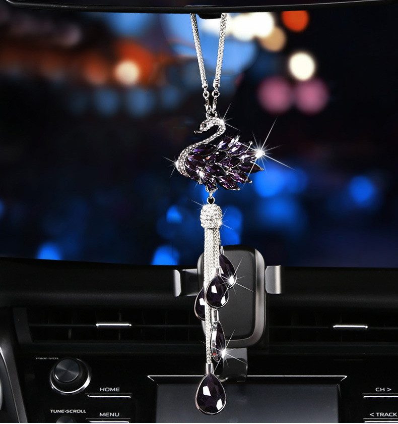 Car Accessories Crystal Cute Cartoon Swan for Car Interior Rearview Mirror Purple Pendant Car Accessories Tassel Female