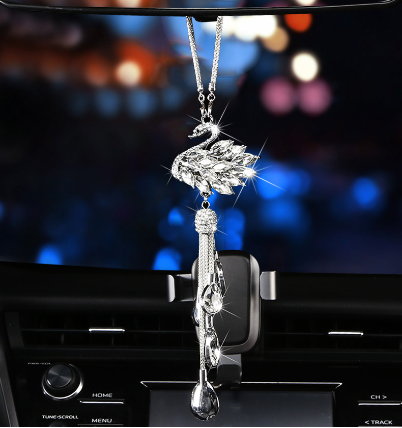 Car Accessories Crystal Cute Cartoon Swan for Car Interior Rearview Mirror Purple Pendant Car Accessories Tassel Female