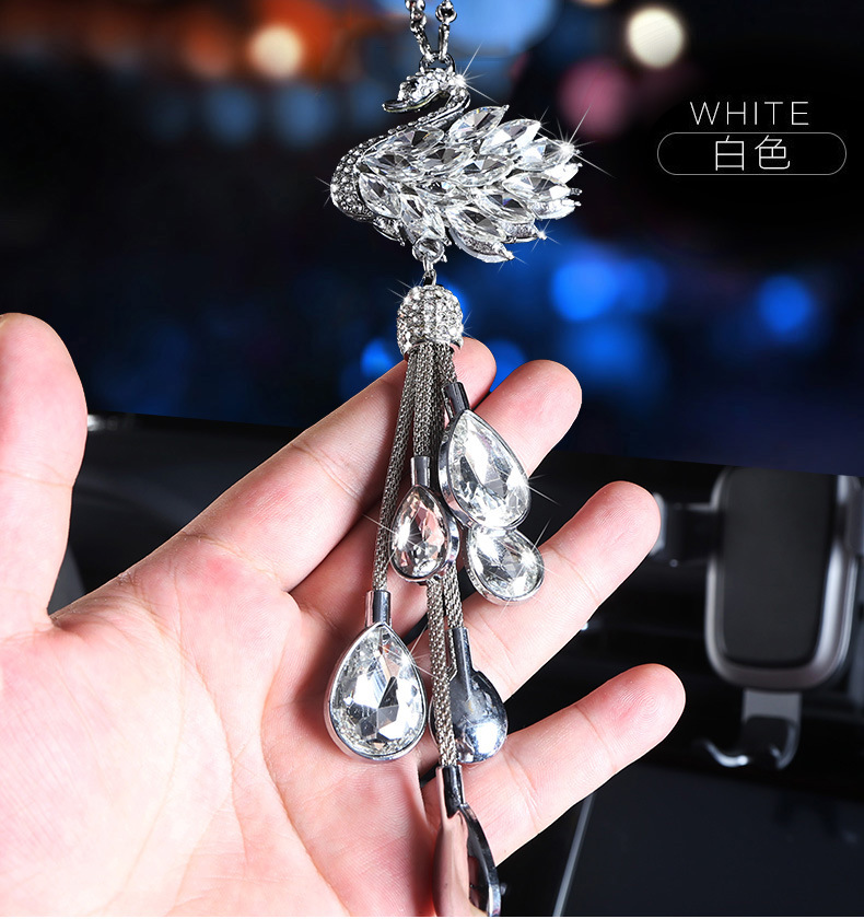 Car Accessories Crystal Cute Cartoon Swan for Car Interior Rearview Mirror Purple Pendant Car Accessories Tassel Female