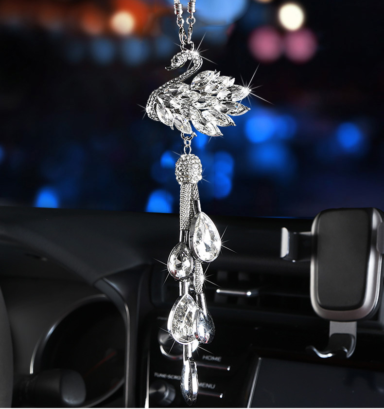 Car Accessories Crystal Cute Cartoon Swan for Car Interior Rearview Mirror Purple Pendant Car Accessories Tassel Female