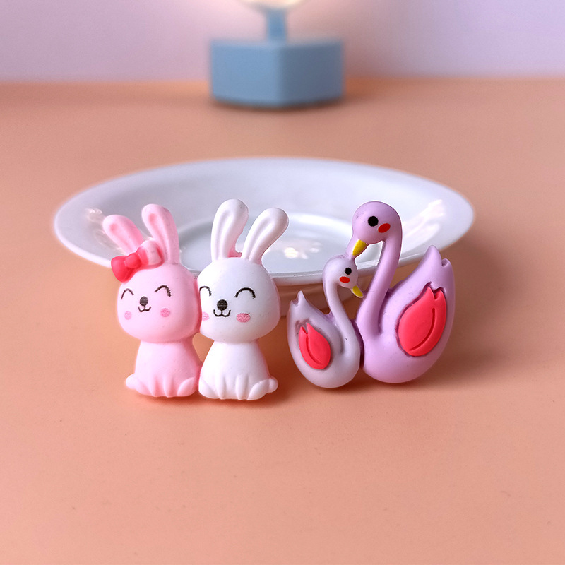 Plastic Resin Jewelry Accessories One Pair of Lovers Bunny Swan Phone Shell Stickers DIY Ingredients Wholesale