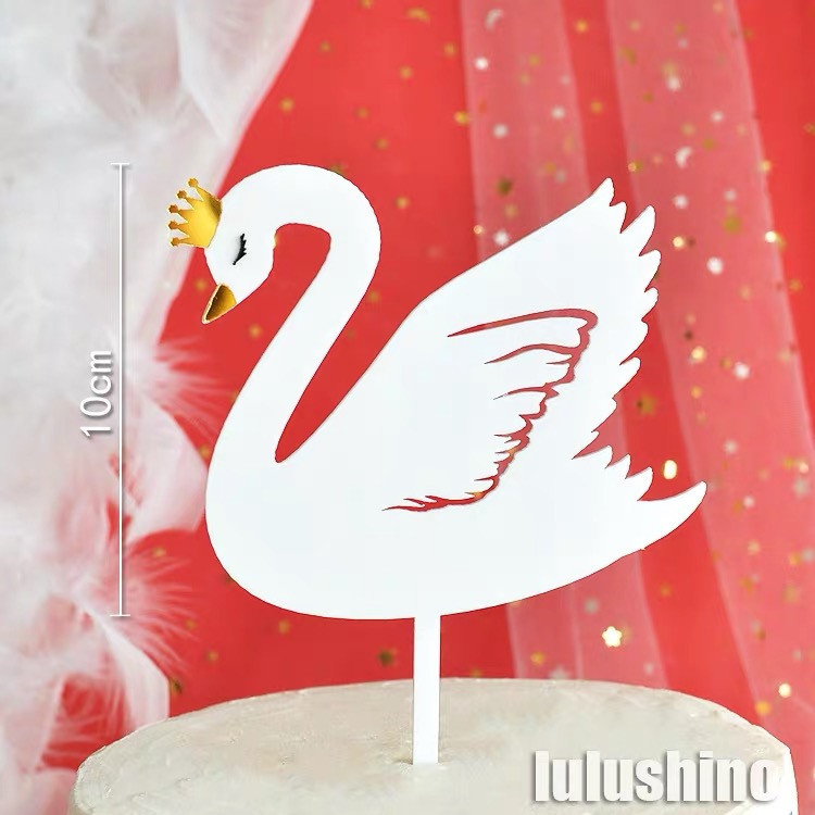 Baking Cake Topper Ins Style Black and White Swan Acrylic Cake Decorative Insertion Plug-in Party Dress up