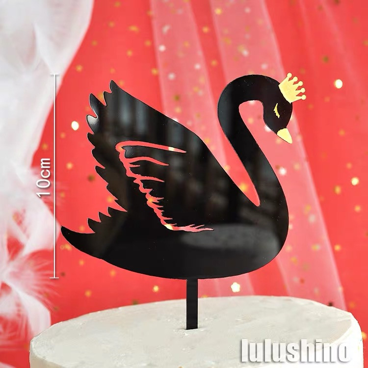Baking Cake Topper Ins Style Black and White Swan Acrylic Cake Decorative Insertion Plug-in Party Dress up