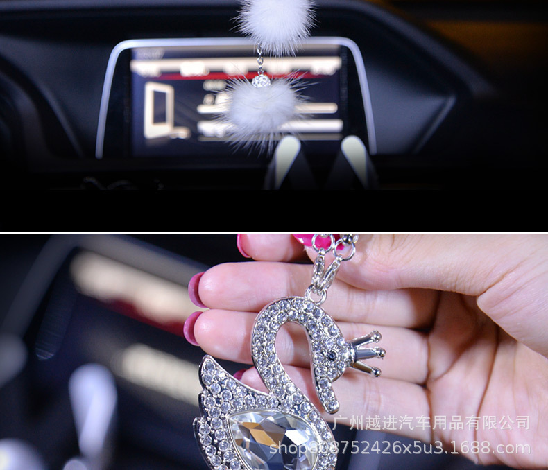 Crystal Swan HighGrade Mink Cute Women's Car Rearview Mirror Car Interior Hanging Accessories Car Pendant Ornaments