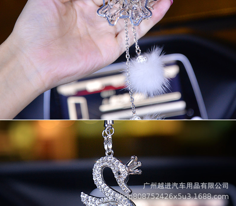 Crystal Swan HighGrade Mink Cute Women's Car Rearview Mirror Car Interior Hanging Accessories Car Pendant Ornaments