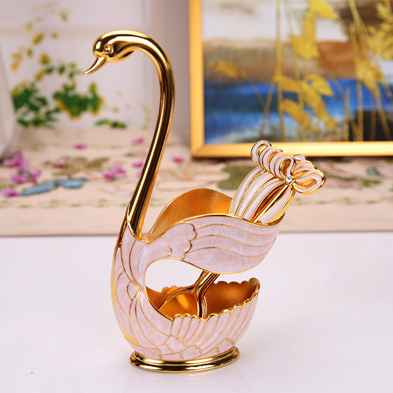 European Style Coffee Spoon Fruit Spoon Fork Set Home Ornaments Fashion Fruit Cute Swan Dessert Spoon Cutlery