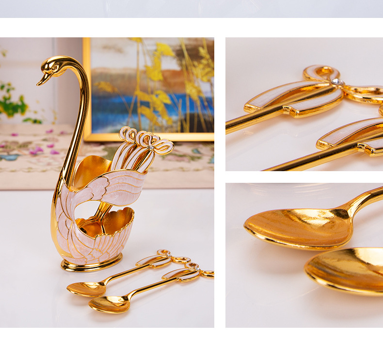 European Style Coffee Spoon Fruit Spoon Fork Set Home Ornaments Fashion Fruit Cute Swan Dessert Spoon Cutlery