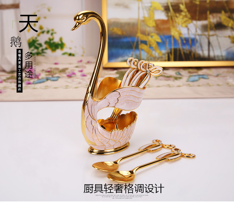 European Style Coffee Spoon Fruit Spoon Fork Set Home Ornaments Fashion Fruit Cute Swan Dessert Spoon Cutlery