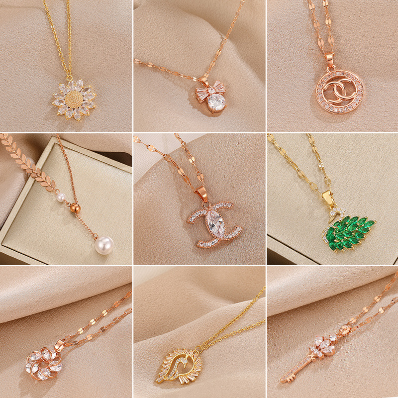  Swan Necklace Internet Celebrity Ins Socialite Style Rose Gold Titanium Steel Pendant Best-Seller on Douyin