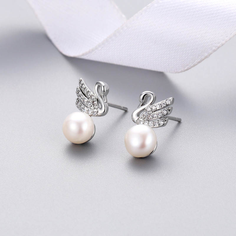 Swan Pearl Eardrop Jewelry Personalized and Temperamental Stud Earrings Women&#039;s Finished Product Eardrop Frame Whole