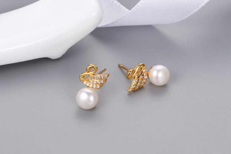 Swan Pearl Eardrop Jewelry Personalized and Temperamental Stud Earrings Women's Finished Product Eardrop Frame Whole Swan Pearl Eardrop Jewelry Personalized and Temperamental Stud Earrings Women's Finished Product Eardrop Frame Whole